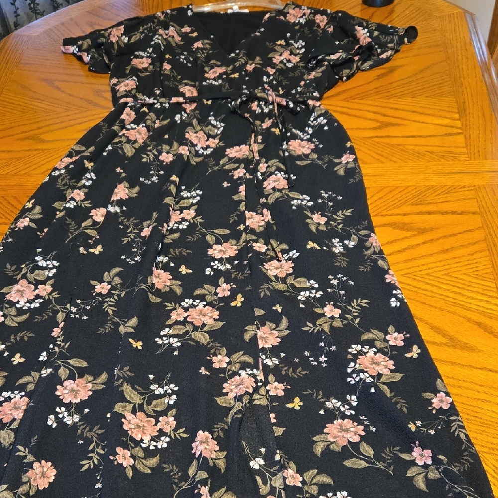 Maurices Black Dress with Floral Accents